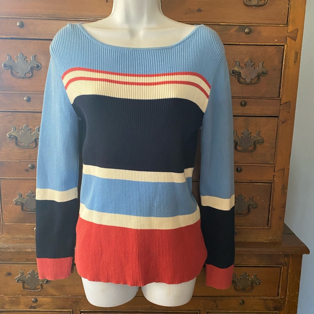 (A262)Vintage Liz Claiborne Colorful Striped Women's Sweater Size Small Preowned